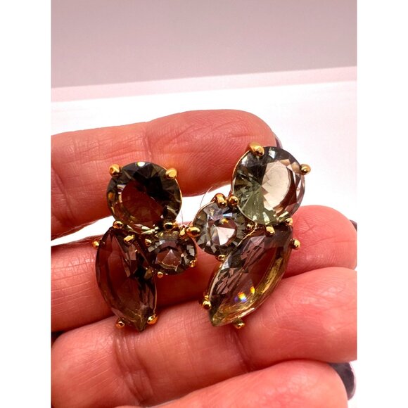 Kate Spade Smoky Quartz Crystal Dangle Earrings Gold Tone Faceted Stones Elegant - Picture 2 of 9